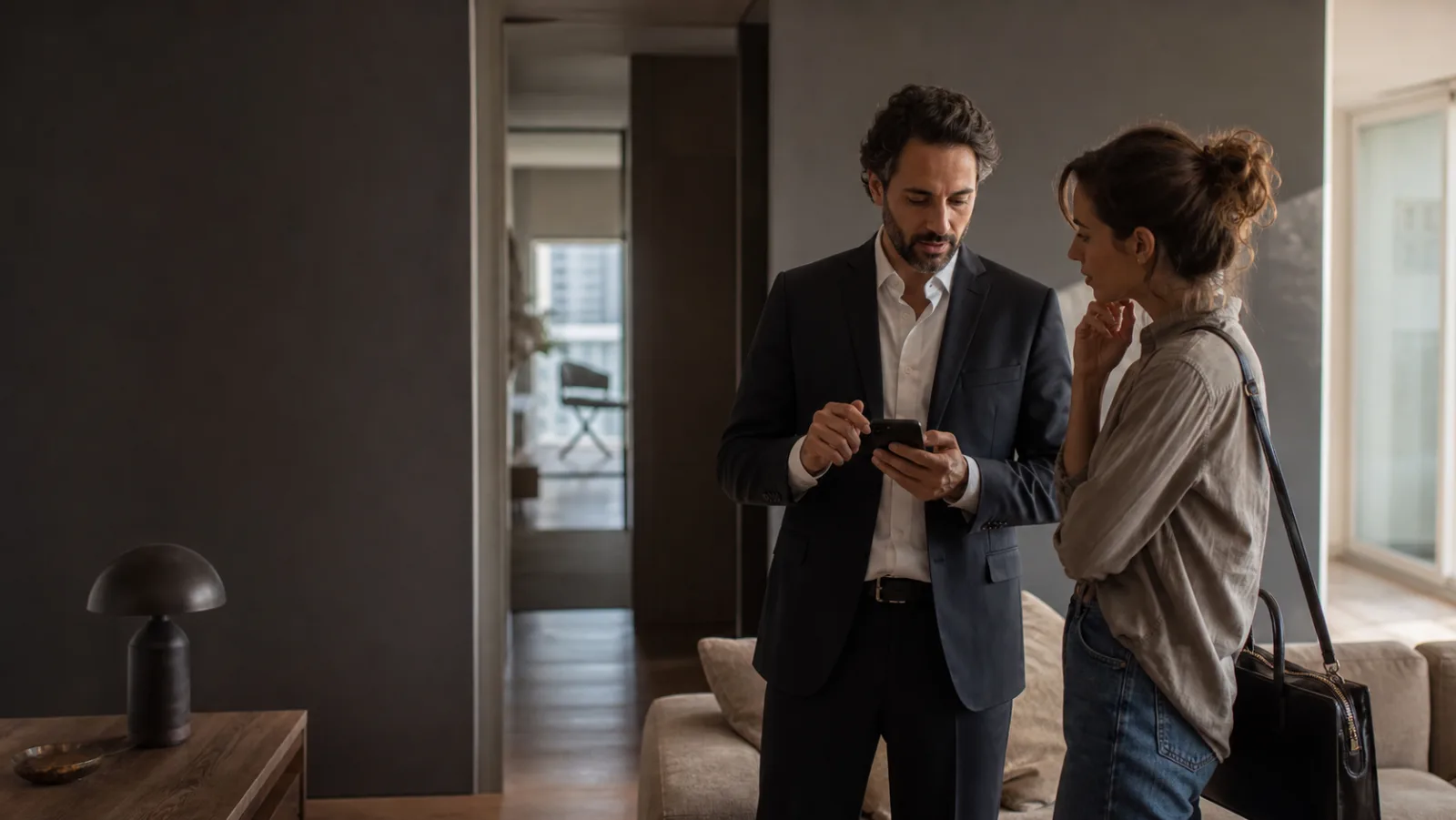 Un agente immobiliare esamina una richiesta con una cliente durante una visita
